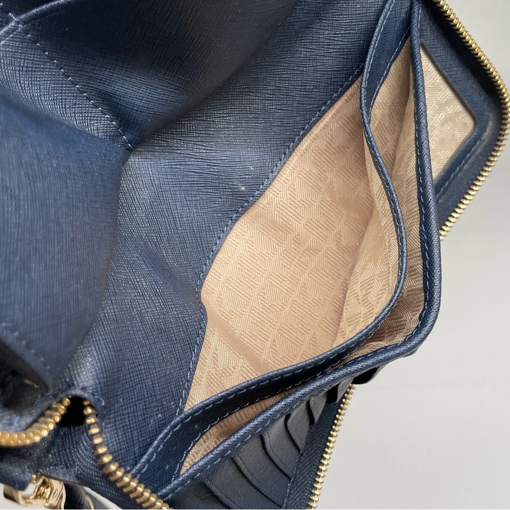 Michael Kors Jet Set Travel Continental Zip Wallet in Navy Blue Saffiano Leather - Picture 4 of 16